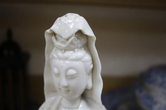 A large Chinese blanc de chine group of Guanyin and child, Kangxi period, damage and losses